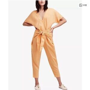 Free People Shining Sub Wrap Linen Jumpsuit Size XS
